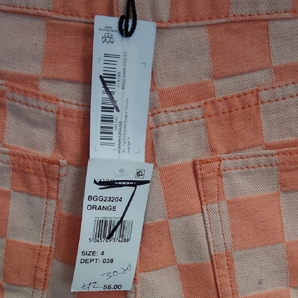 Nasty Gal Orange Checkered Jean Shorts - Picture 3 of 4